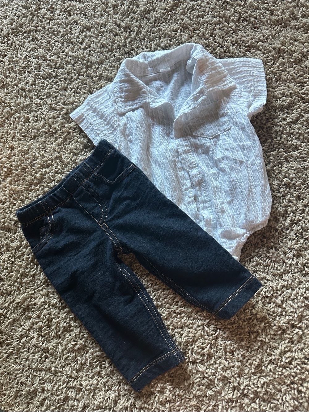 Baby White Textured Button-Up Top — Kids Shirt